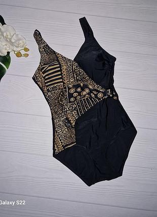 Золотаво-чорний суцільний купальник з пряжкою р.42-44