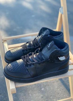 Мужские кроссовки nike air jordan 1 black fur (мех)