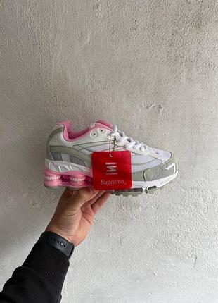 Кроссовки supreme x nike shox ride 2 white pink