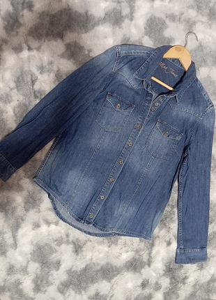 Крутая фирменная джинсовая рубашка длинный рукав