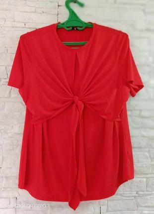 Трикотажная женская летняя блуза, футболка,красного цвета с завязкой,by very, размер 54-56
