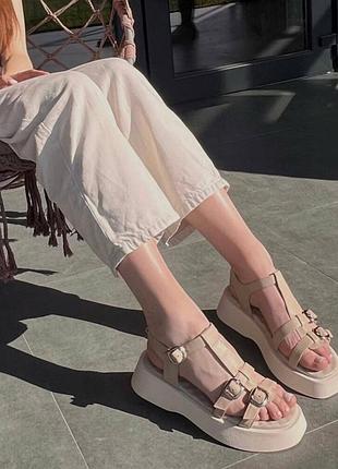 Бежевые кожаные босоножки 🍒 р.39-40