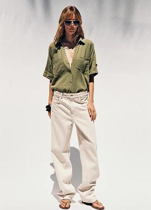 Вкорочена хакі лляна сорочка zara new
