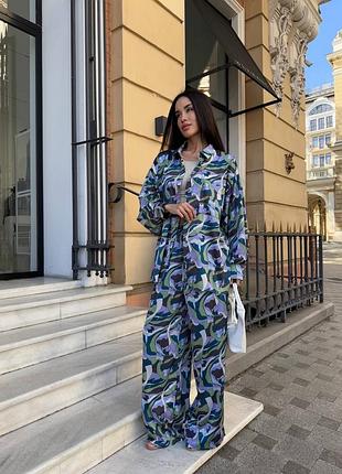 Женский легкий разноцветный костюм | рубашка и штаны свободного кроя | 248