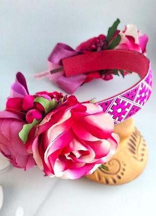 Чільце українське для дівчаток, малиноно-рожеве