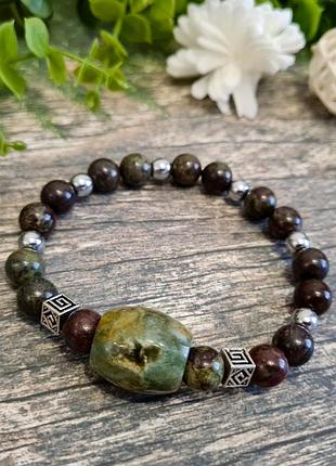 🔺🐲🍀 браслет резинка в стиле милитари яшма кровь дракона, яшма унакит