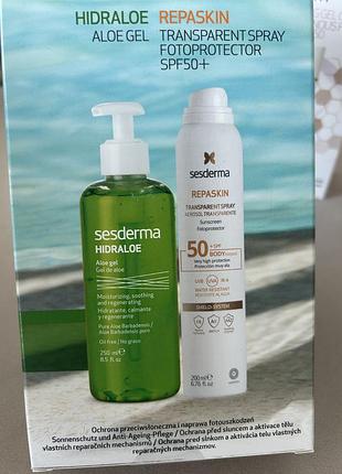 Набір сонцезахисний sesderma крем спрей для тіла spf 50 алое гель для обличчя