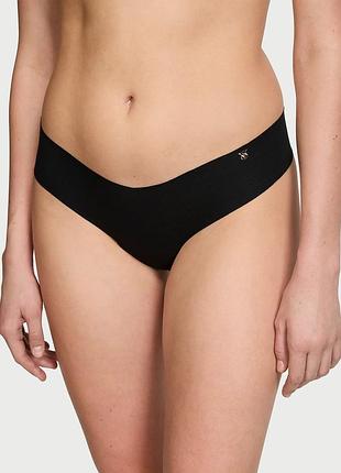 Хлопковые черные бесшовные трусики стринг танга victorias secret