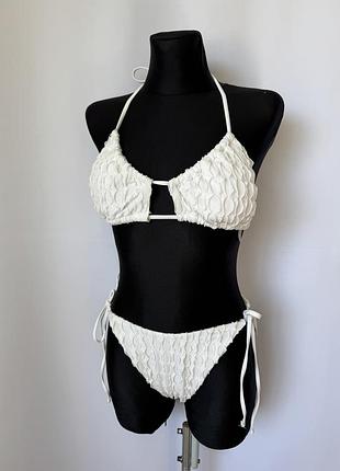 Белый купальник бикини рюши на завязках xl завязки zaful