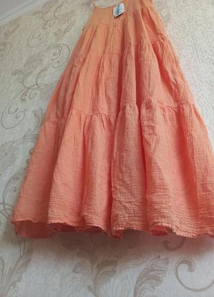 Коралловый воздушный хлопковый сарафан