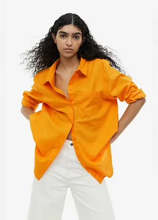 Яскрава, кольору апельсину, льняна сорочка h&m, розмір xs-s.