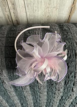 Обруч з бантом квіткою рожевий ніжно-фіолетовий