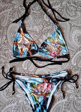Купальник amarea италия бикини шторки раздельный разноцветный принт морская тематика