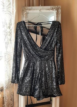 River island темно-серый комбинезон с запахом спереди, расшитый пайетками