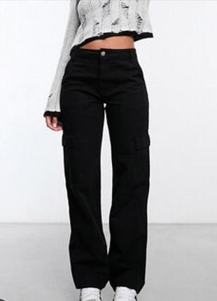 Джинси страдіваріус stradivarius карго чорні висока посадка