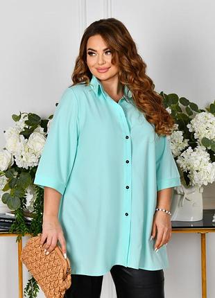 Блуза туніка повсякденна вільного крою однотонна 52-66 ментолова