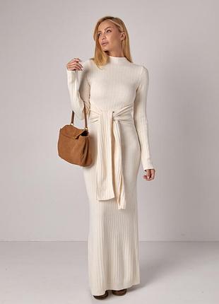 💋 платье макси в рубчик с широким поясом | 6568