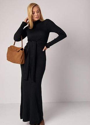 💋 платье макси в рубчик с широким поясом | 6568