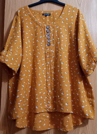 Индия -туника в нежный принт, котон/вискоза/лён, горчичная 💛🗯💛