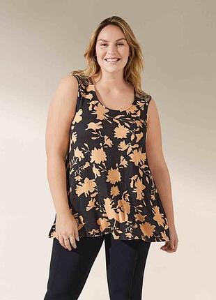 Топ майка женская esmara, вискоза, большие размеры xl,2xl,3xl, черная с бежевым, ажурная