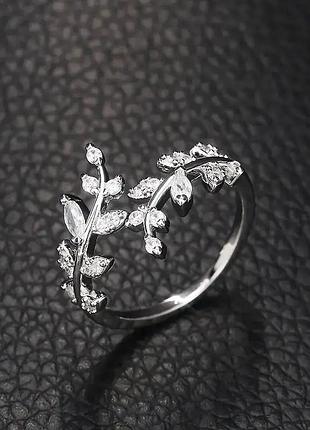 Каблетка веточки серебро 925 покрытие посеребренное кольцо кристаллы топ колечко