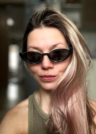 Тренд окуляри чорні овальні під ретро вінтаж очки  вузькі сонцезахисні унісекс металева оправа