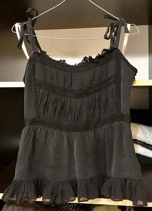 Чорний babydoll y2k coquette goth gothic топ майка на завязках з рюшами