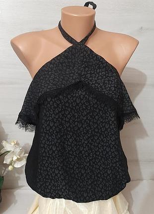 Нова майка блуза блузка топ next чорний лёгкий по низу резинка на шию мереживо