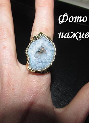 Крупное кольцо перстень срез голубоватого камня жеода, 23952 фото