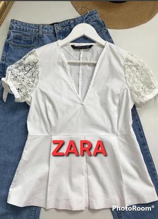 Хлопковя натуральная  фирменная брендовая оригинальная блуза блузка zara белая