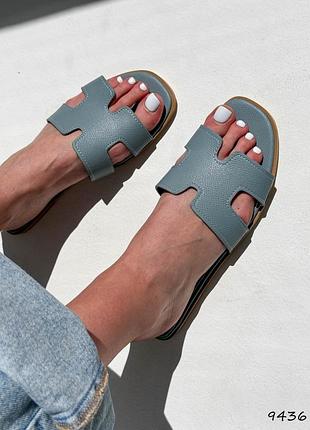 Шлепки женские h серо-голубые