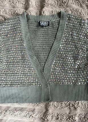 Кофточка вʼязана, топ, футболка пайетки хакі