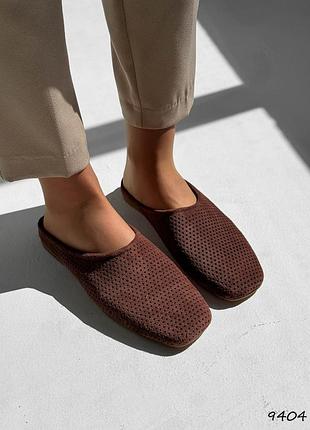 Мюлі жіночі шоколадного кольору / замшеві мюлі шоколадного кольору