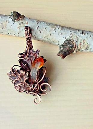 Гальваника. медный кулон с цинерарией и цитрином.