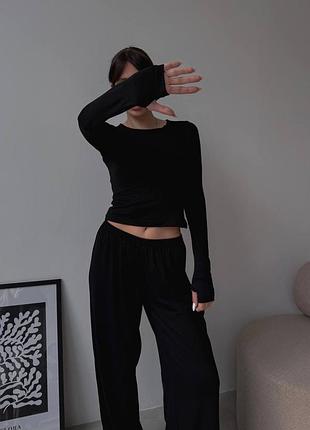 Женский костюм тройка из вискозы | лонгслив, футболка, штаны палаццо | 1628