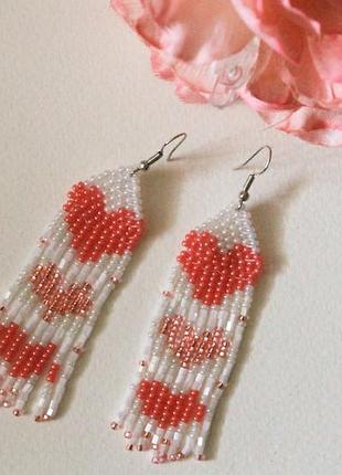 Сережки з бісеру "сердечки"