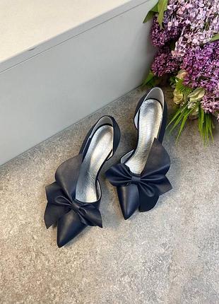 Туфли женские темно синие с бантом