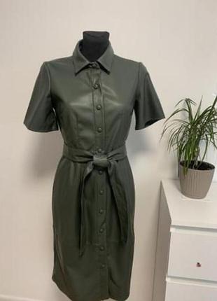 Сукня плаття  сорочка  шкіра зелене , шкіряне ,оливкове next zara mango