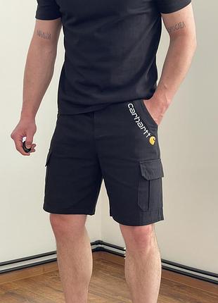 Чорні карго шорти carhartt з принтом, кишенями, кархарт, вільні, широкі, літні