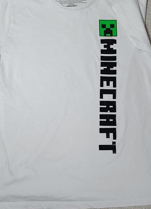 Футболка з написом minecraft. біла футболка на 10-11 років.