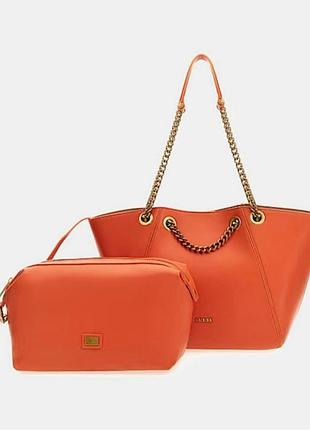 Оранжевая сумка шоппер guess 2в1 женская сумка с цепочкой кожаная сумка strello