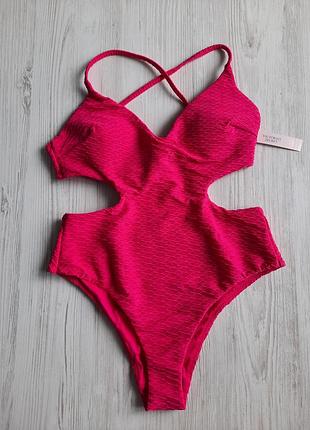 Розовый яркий купальник монокини сдельный цельный victoria's secret оригинал р.xs фуксия секси