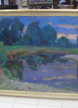 Картина пейзаж озеро севастьянов 1972 год холст, масло с рамой 113,2 х 163,2 см №183