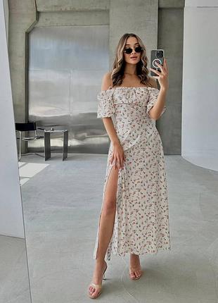 Жіноча сукня плаття літнє довге максі в квіточки з відкритими плечима спиною на зав'язках
