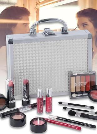 Набор декоративной косметики в алюминиевом кейсе с зеркалом makeup set mc1488 серебристый2 фото
