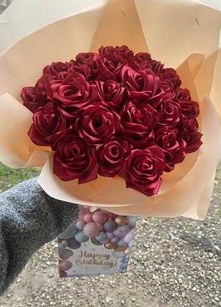 Троянди з атласної стрічки!! в наявності тільки букет з 25 троянд. можу робити на замовлення.