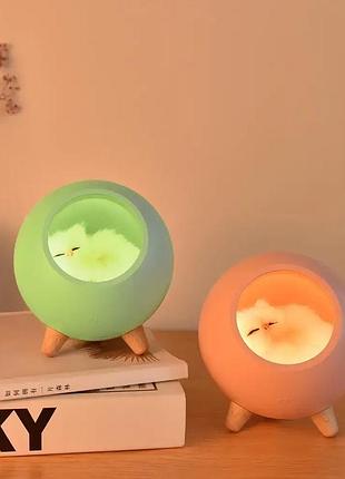 Детский настольный ночник домика с регулировкой яркости "котик"