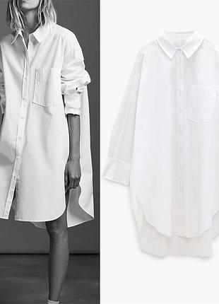 Zara платье-рубашка оверсайз белое m