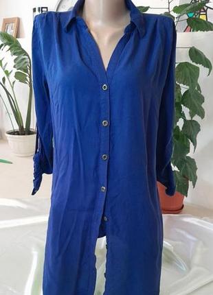 Длинная рубашка платье рубашка синяя трендовая стирка