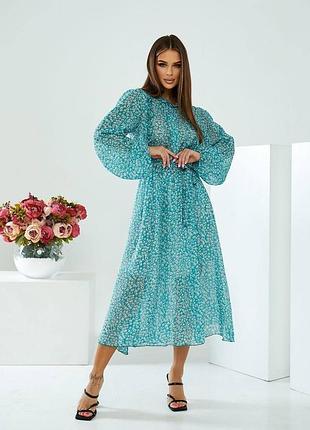 Голубое женское шифоновое летнее платье